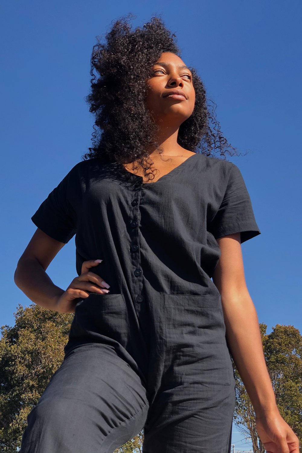 Short Sleeve Light Black Jumpsuit