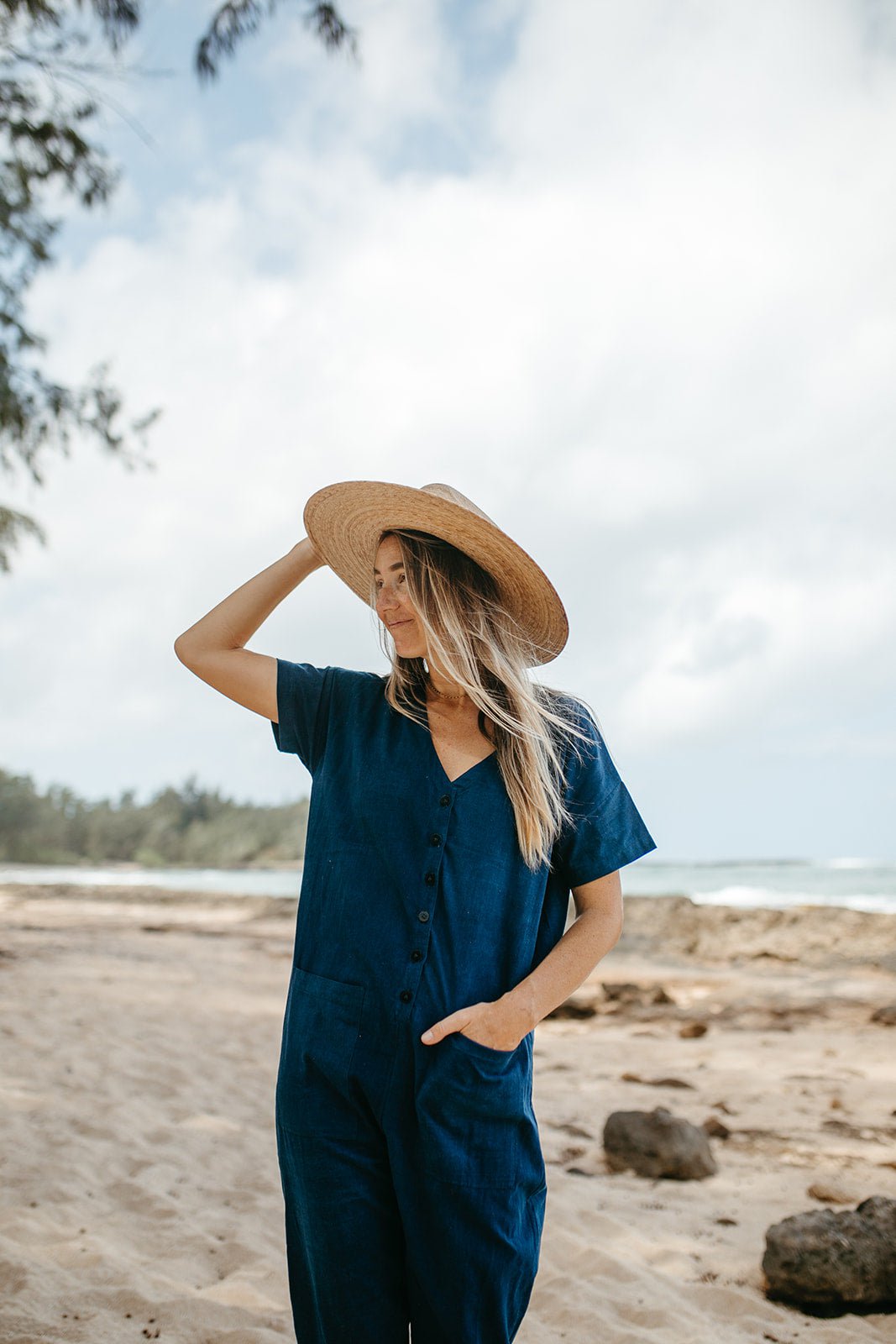 Short Sleeve Light Indigo Jumpsuit