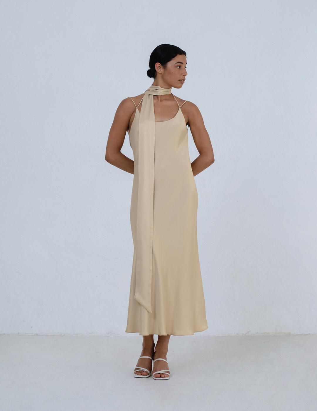 Bias-Cut Spaghetti-Straps Detailing Slip Dress
