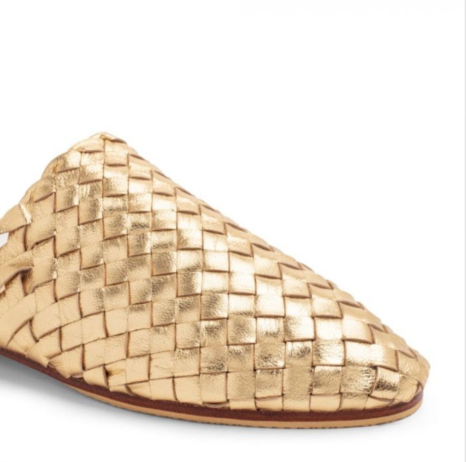 Gold Handwoven Lambskin Slippers