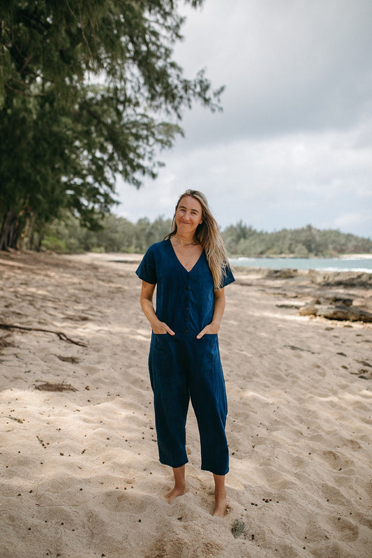 Short Sleeve Light Indigo Jumpsuit